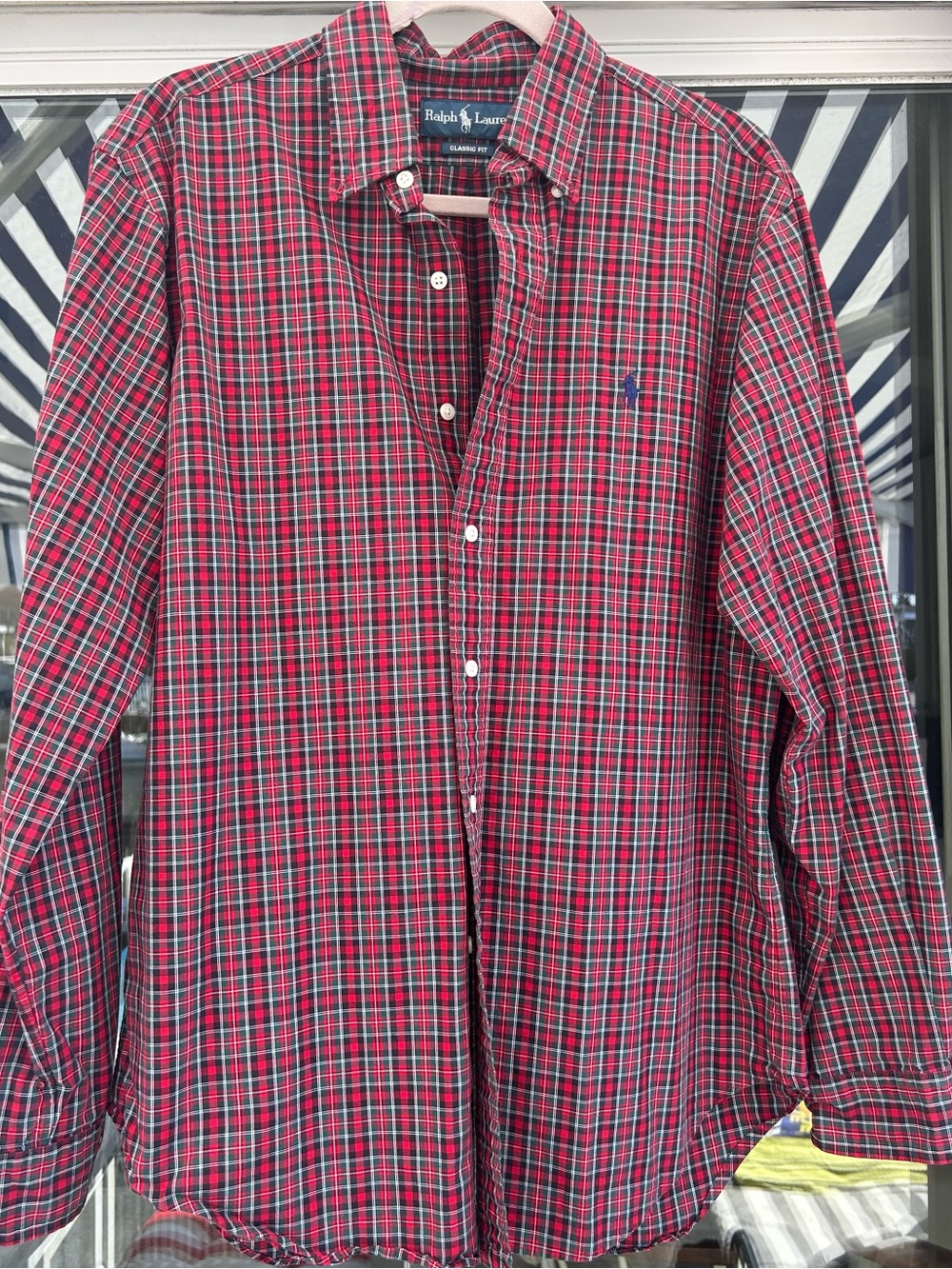 Ralph Lauren Red and Green Black White Plaid Button-Down Shirt 16 34/35